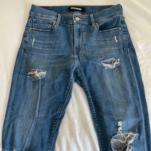 EXPRESS Ripped Blue Ankle Jeans